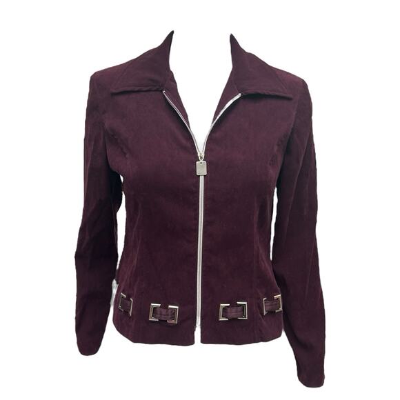 Vintage Jackets & Blazers - Positive Attitude Womens Sz 4 Petite Purple Maroon Velvet Long Sleeve Zip Jacket